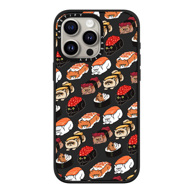 Huebucket x CASETiFY iPhone 15 Pro Max ケース マットブラック インパクトケース MagSafe対応 Sushi Persian Cat