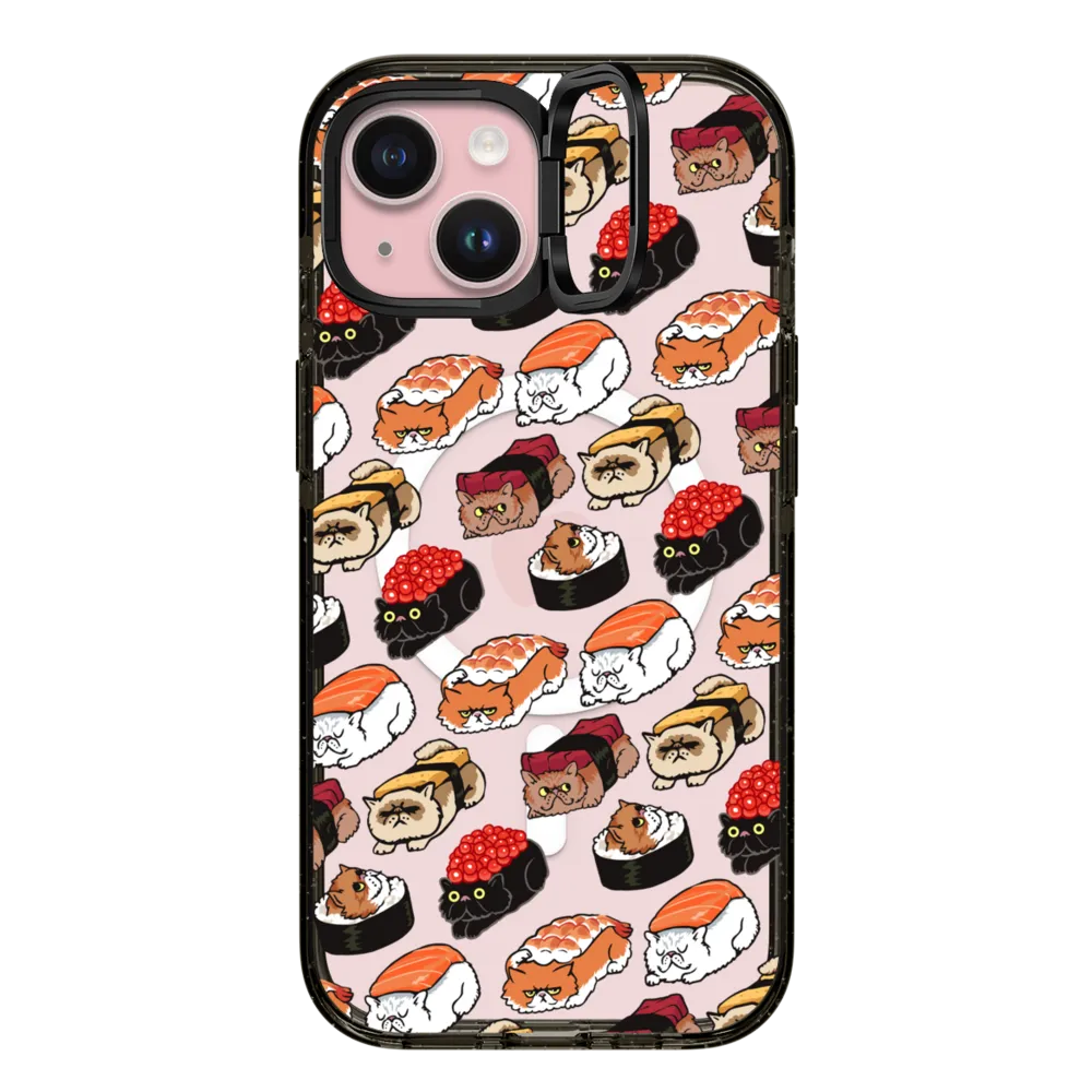 Impact Ring Stand iPhone 15 Case MagSafe Compatible - Sushi Persian Cat