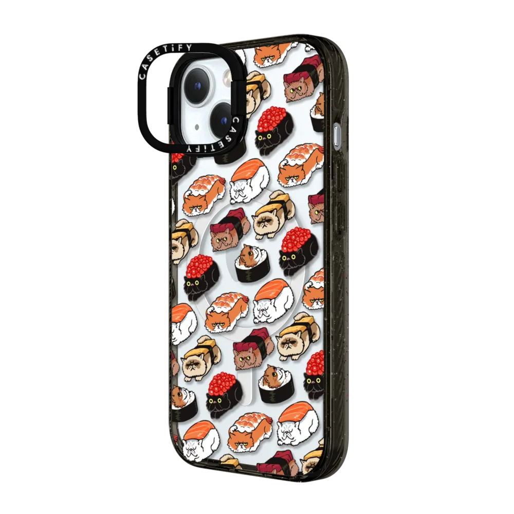 Impact Ring Stand iPhone 15 Case MagSafe Compatible - Sushi Persian Cat