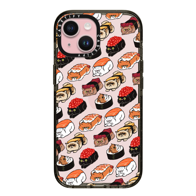 Huebucket x CASETiFY iPhone 15 ケース ブラック インパクトケース Sushi Persian Cat