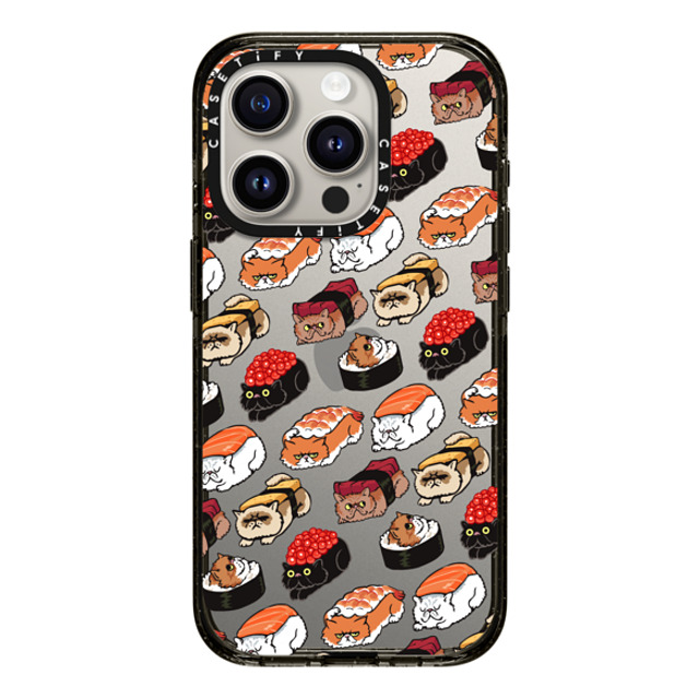 Huebucket x CASETiFY iPhone 15 Pro ケース ブラック インパクトケース Sushi Persian Cat