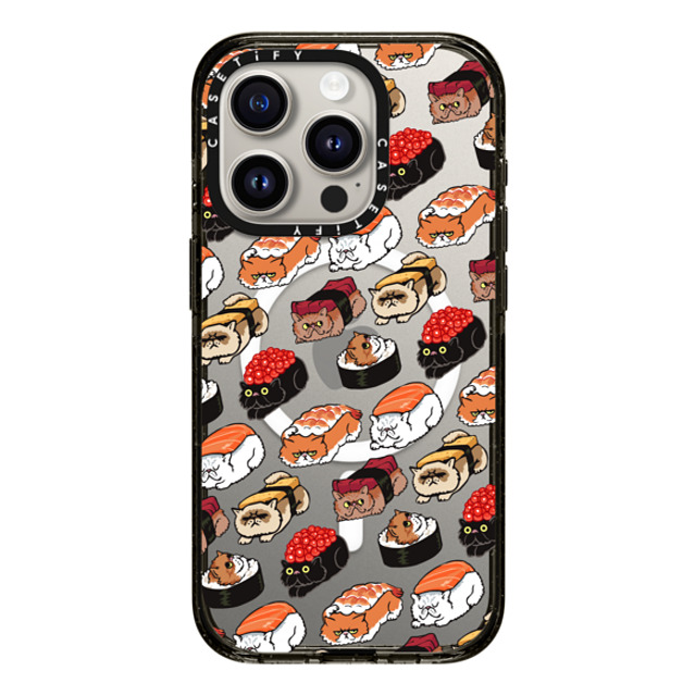 Huebucket x CASETiFY iPhone 15 Pro ケース ブラック インパクトケース MagSafe対応 Sushi Persian Cat