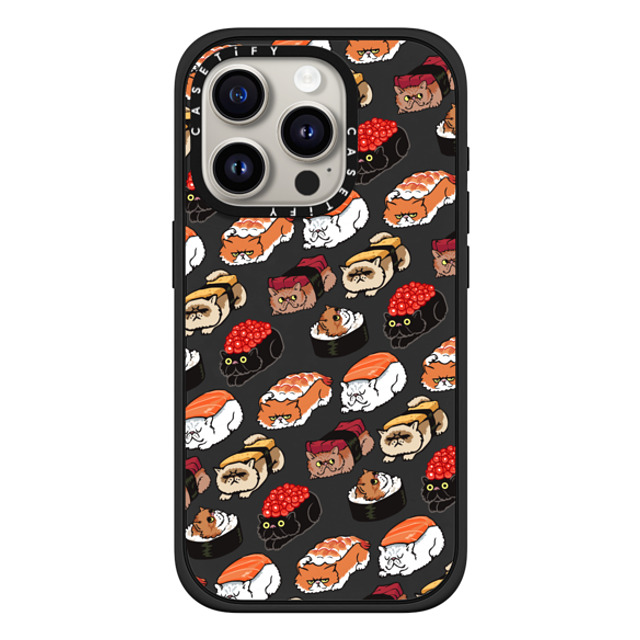 Huebucket x CASETiFY iPhone 15 Pro ケース マットブラック インパクトケース MagSafe対応 Sushi Persian Cat