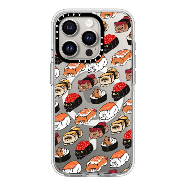 Huebucket x CASETiFY iPhone 15 Pro ケース クリア クリア ケース MagSafe対応 Sushi Persian Cat