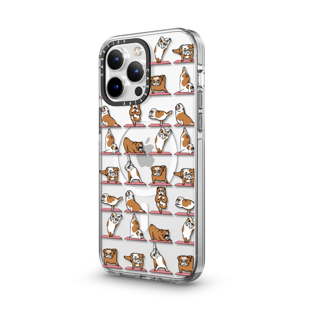 Clear iPhone 14 Pro Max Case MagSafe Compatible - English Bulldog Yoga