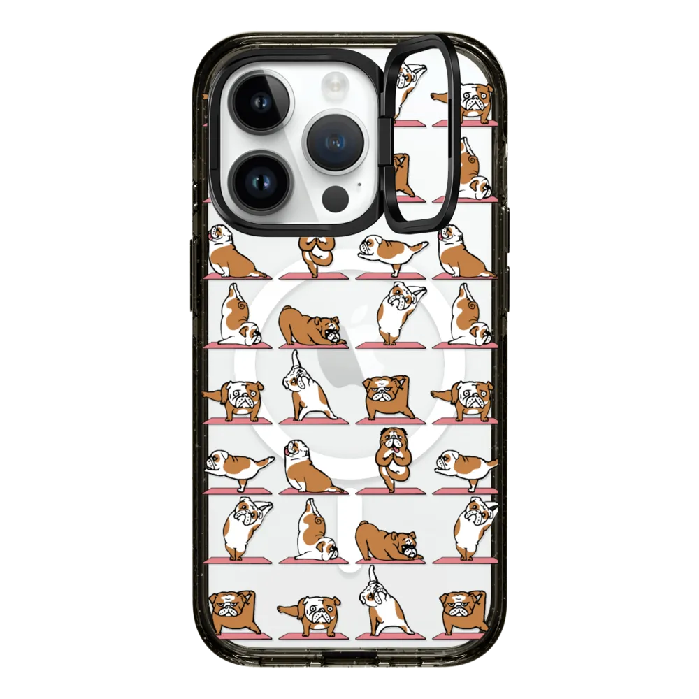 Impact Ring Stand iPhone 14 Pro Case MagSafe Compatible - English Bulldog Yoga