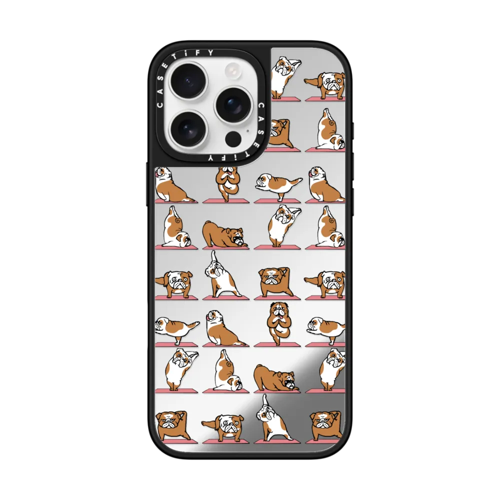 Mirror iPhone 16 Pro Max Case MagSafe Compatible - English Bulldog Yoga