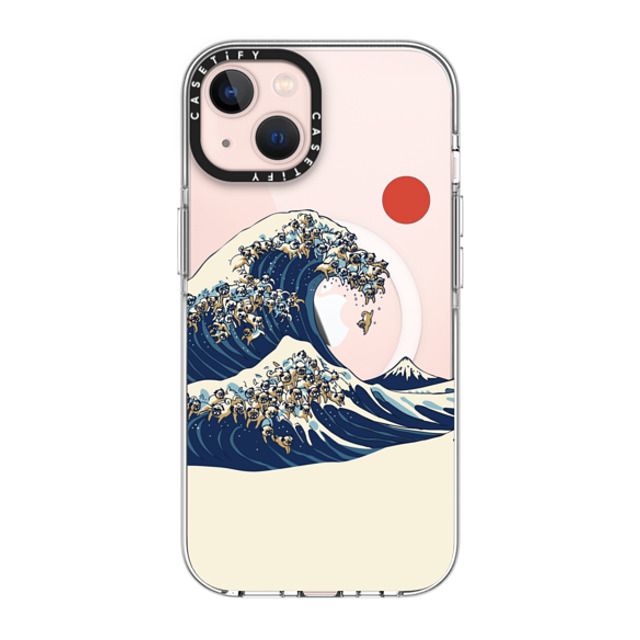 Huebucket x CASETiFY iPhone 13 ケース クリア クリア ケース MagSafe対応 The Great Wave of Pugs