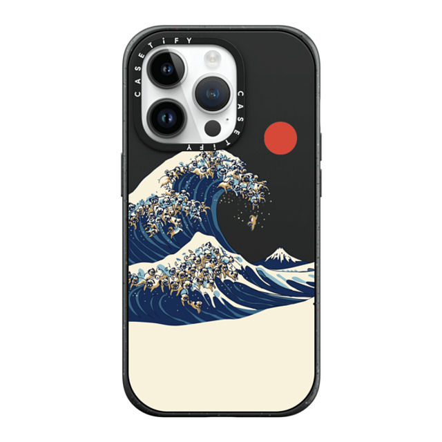 Huebucket x CASETiFY iPhone 14 Pro ケース マットブラック インパクトケース MagSafe対応 The Great Wave of Pugs