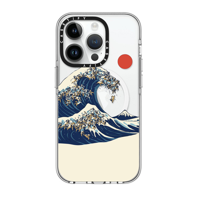 Huebucket x CASETiFY iPhone 14 Pro ケース クリア クリア ケース MagSafe対応 The Great Wave of Pugs