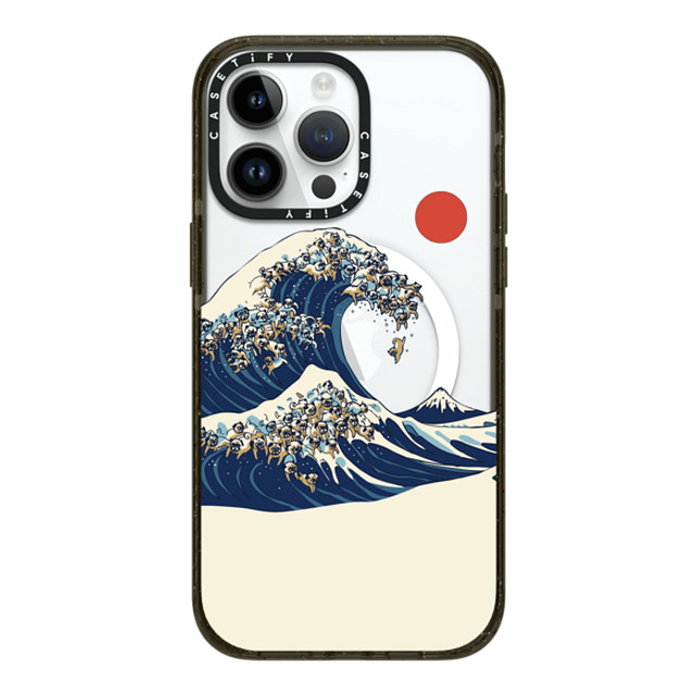 Huebucket x CASETiFY iPhone 14 Pro Max ケース ブラック インパクトケース MagSafe対応 The Great Wave of Pugs