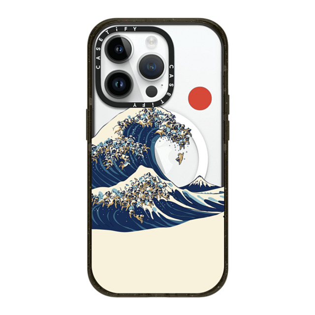 Huebucket x CASETiFY iPhone 14 Pro ケース ブラック インパクトケース MagSafe対応 The Great Wave of Pugs