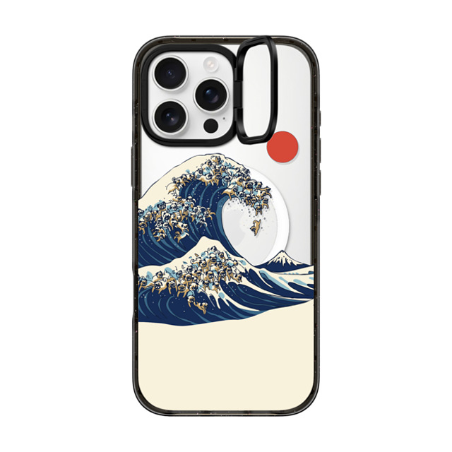 Huebucket x CASETiFY iPhone 16 Pro Max ケース ブラック インパクトリングスタンドケース MagSafe対応 The Great Wave of Pugs