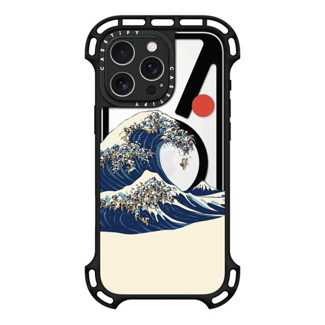 Huebucket x CASETiFY iPhone 16 Pro Max ケース ブラック ウルトラ バウンスケース MagSafe対応 The Great Wave of Pugs