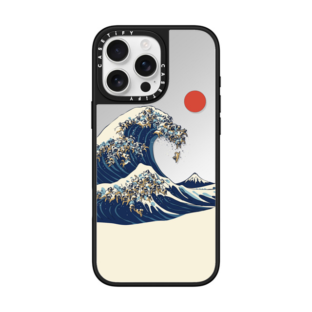 Huebucket x CASETiFY iPhone 16 Pro Max ケース Silver on Black ミラーケース MagSafe対応 The Great Wave of Pugs