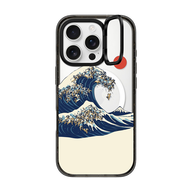 Huebucket x CASETiFY iPhone 16 Pro ケース ブラック インパクトリングスタンドケース MagSafe対応 The Great Wave of Pugs