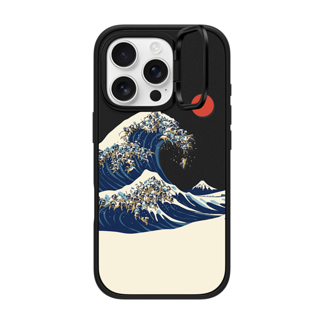 Huebucket x CASETiFY iPhone 16 Pro ケース マットブラック インパクトリングスタンドケース MagSafe対応 The Great Wave of Pugs