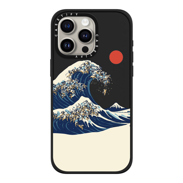 Huebucket x CASETiFY iPhone 15 Pro Max ケース マットブラック インパクトケース MagSafe対応 The Great Wave of Pugs