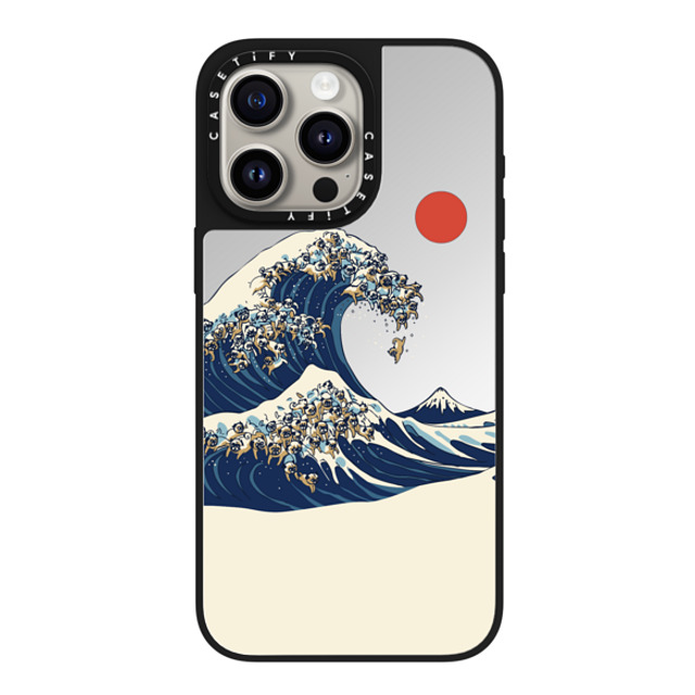 Huebucket x CASETiFY iPhone 15 Pro Max ケース Silver on Black ミラーケース MagSafe対応 The Great Wave of Pugs