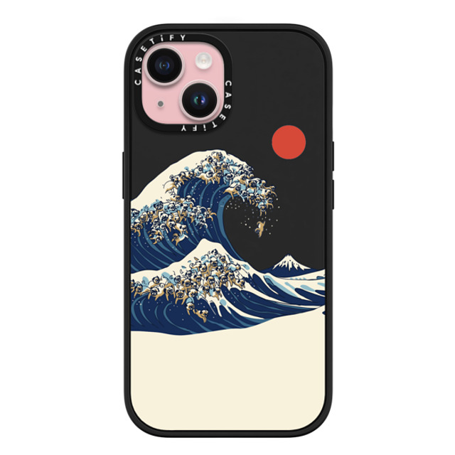 Huebucket x CASETiFY iPhone 15 ケース マットブラック インパクトケース MagSafe対応 The Great Wave of Pugs