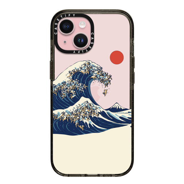 Huebucket x CASETiFY iPhone 15 ケース ブラック インパクトケース The Great Wave of Pugs