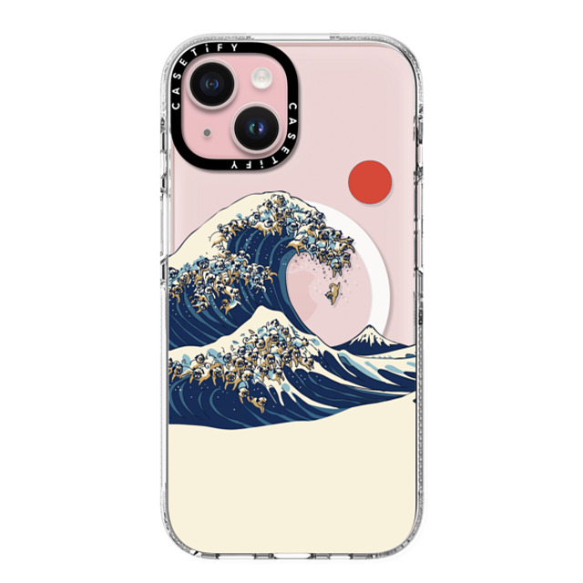 Huebucket x CASETiFY iPhone 15 ケース クリア クリア ケース MagSafe対応 The Great Wave of Pugs