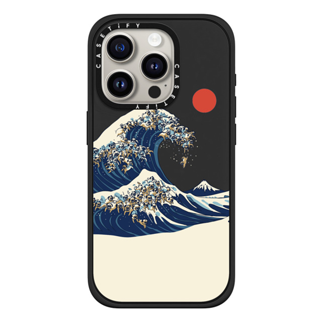 Huebucket x CASETiFY iPhone 15 Pro ケース マットブラック インパクトケース MagSafe対応 The Great Wave of Pugs