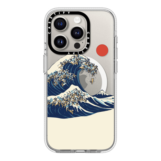 Huebucket x CASETiFY iPhone 15 Pro ケース クリア クリア ケース MagSafe対応 The Great Wave of Pugs