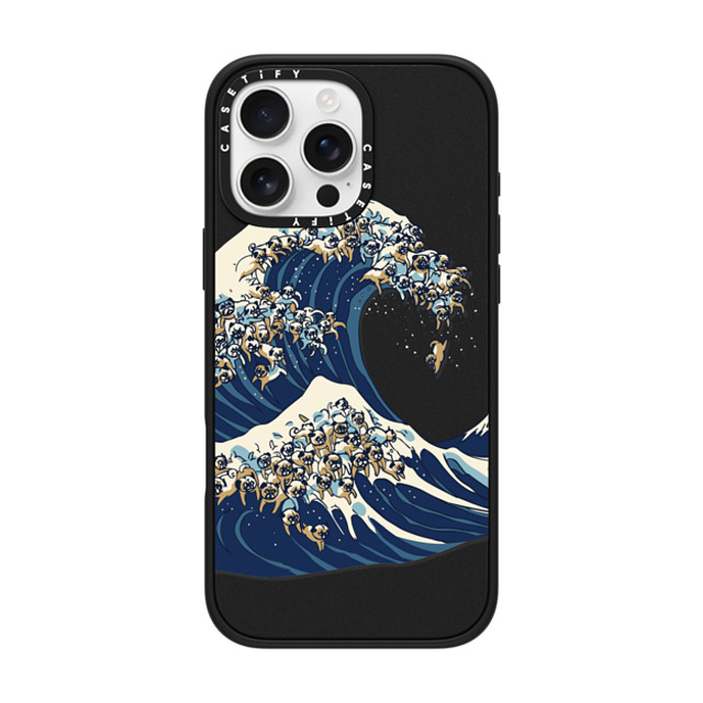 Huebucket x CASETiFY iPhone 16 Pro Max ケース マットブラック インパクトケース MagSafe対応 The great wave of pug