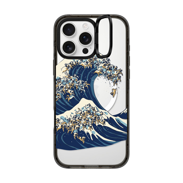 Huebucket x CASETiFY iPhone 16 Pro Max ケース ブラック インパクトリングスタンドケース MagSafe対応 The great wave of pug