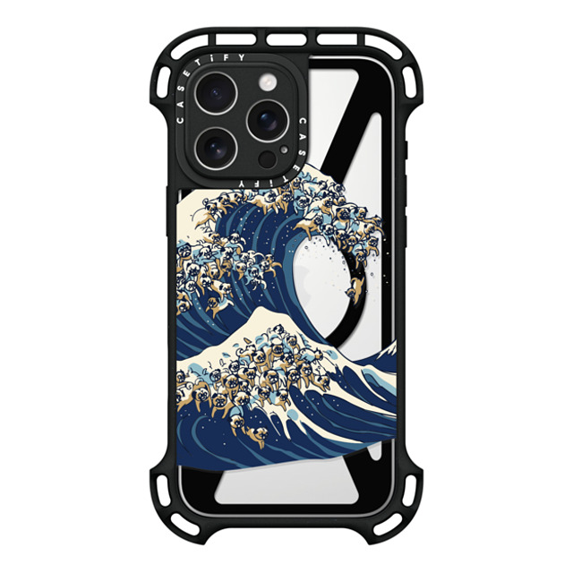 Huebucket x CASETiFY iPhone 16 Pro Max ケース ブラック ウルトラ バウンスケース MagSafe対応 The great wave of pug