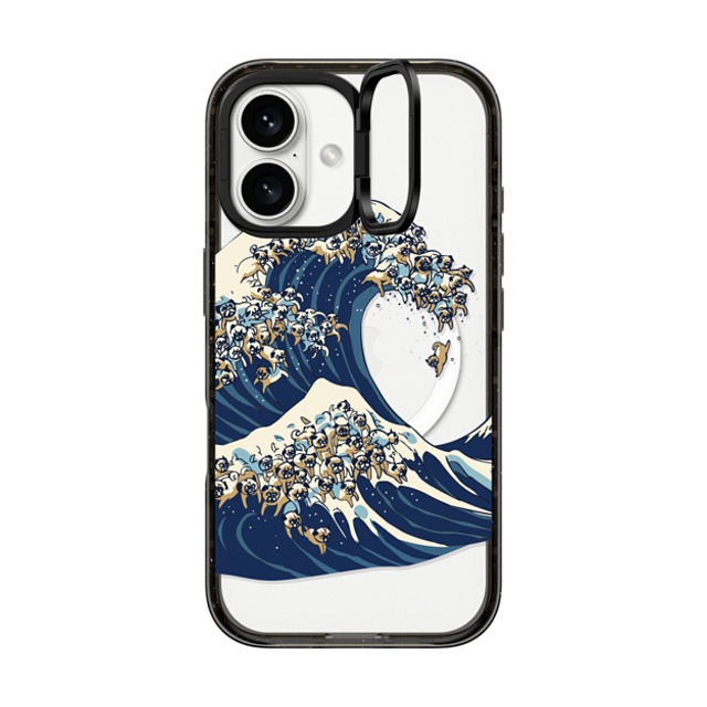 Huebucket x CASETiFY iPhone 16 ケース ブラック インパクトリングスタンドケース MagSafe対応 The great wave of pug