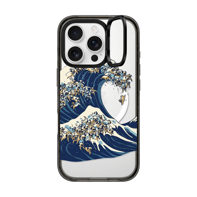 Huebucket x CASETiFY iPhone 16 Pro ケース ブラック インパクトリングスタンドケース MagSafe対応 The great wave of pug