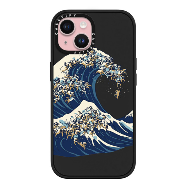 Huebucket x CASETiFY iPhone 15 ケース マットブラック インパクトケース MagSafe対応 The great wave of pug