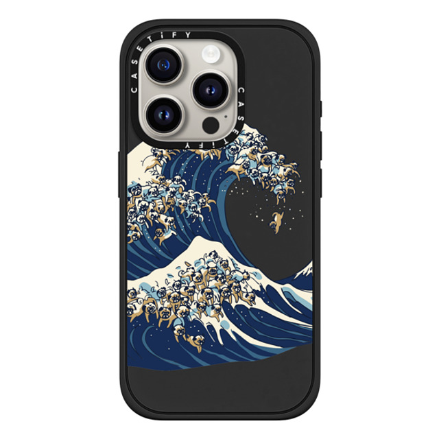 Huebucket x CASETiFY iPhone 15 Pro ケース マットブラック インパクトケース MagSafe対応 The great wave of pug