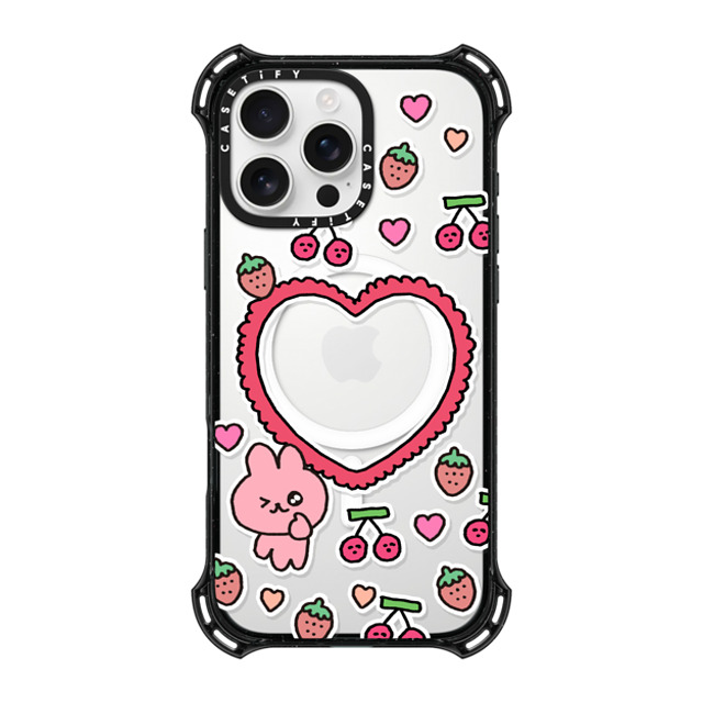 Gosimperson x CASETiFY iPhone 16 Pro Max ケース ブラック バウンスケース cherry & strawbrry LOVE