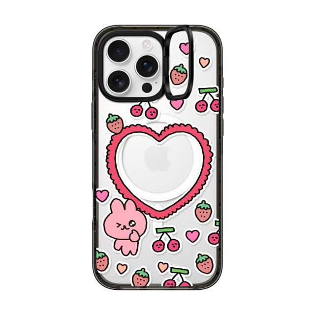 Gosimperson x CASETiFY iPhone 16 Pro Max ケース ブラック インパクトリングスタンドケース MagSafe対応 cherry & strawbrry LOVE