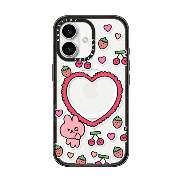 Gosimperson x CASETiFY iPhone 16 ケース ブラック インパクトケース MagSafe対応 cherry & strawbrry LOVE