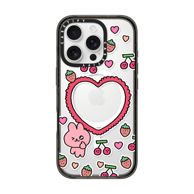 Gosimperson x CASETiFY iPhone 16 Pro ケース ブラック インパクトケース MagSafe対応 cherry & strawbrry LOVE