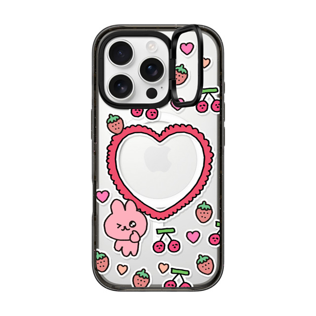 Gosimperson x CASETiFY iPhone 16 Pro ケース ブラック インパクトリングスタンドケース MagSafe対応 cherry & strawbrry LOVE