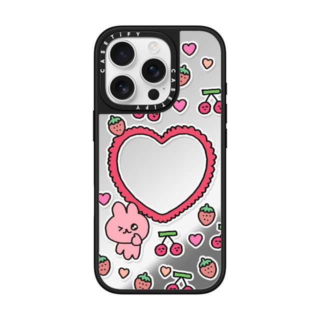 Gosimperson x CASETiFY iPhone 16 Pro ケース Silver on Black ミラーケース MagSafe対応 cherry & strawbrry LOVE