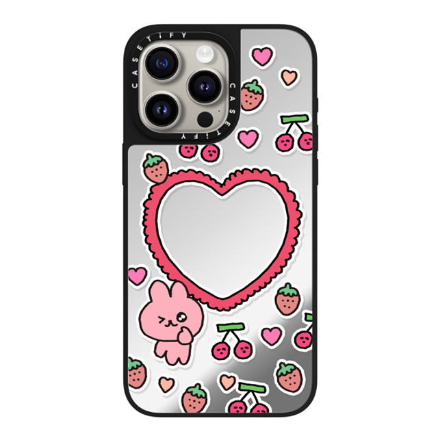 Gosimperson x CASETiFY iPhone 15 Pro Max ケース Silver on Black ミラーケース MagSafe対応 cherry & strawbrry LOVE