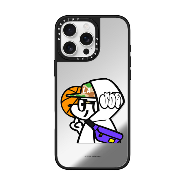 Skater JOHN x CASETiFY iPhone 16 Pro Max ケース Silver on Black ミラーケース MagSafe対応 What's UP JOHN! (Basketball player)