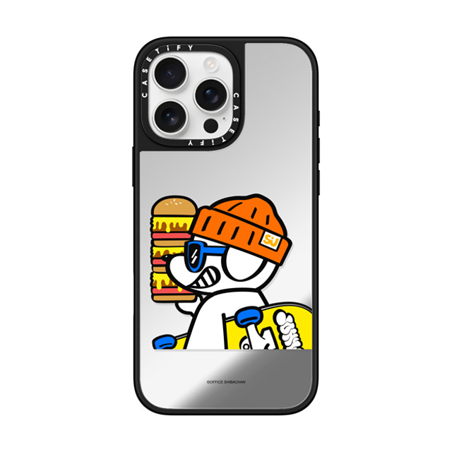 Skater JOHN x CASETiFY iPhone 16 Pro Max ケース Silver on Black ミラーケース MagSafe対応 What's UP JOHN! (Mega burger)