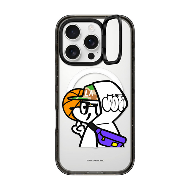 Skater JOHN x CASETiFY iPhone 16 Pro ケース ブラック インパクトリングスタンドケース MagSafe対応 What's UP JOHN! (Basketball player)