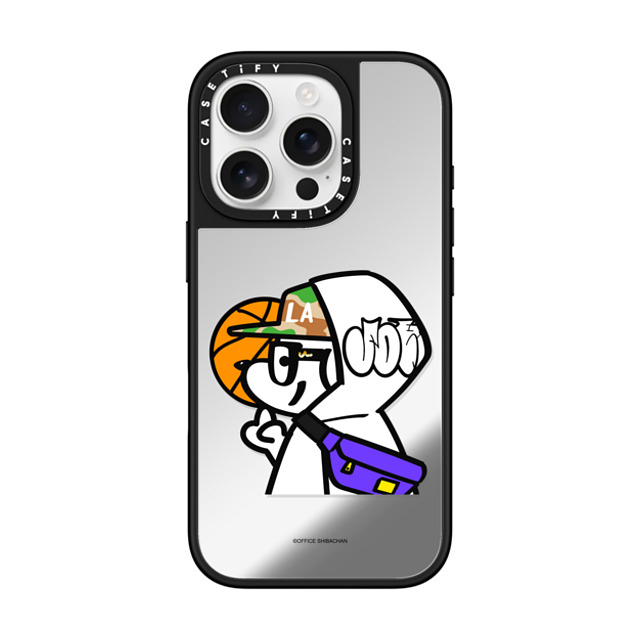 Skater JOHN x CASETiFY iPhone 16 Pro ケース Silver on Black ミラーケース MagSafe対応 What's UP JOHN! (Basketball player)