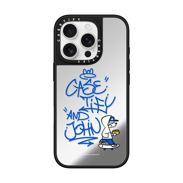 Skater JOHN x CASETiFY iPhone 16 Pro ケース Silver on Black ミラーケース MagSafe対応 CASETiFY AND JOHN (graffiti)