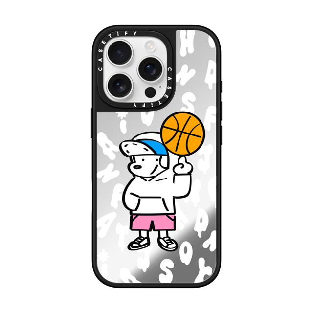 Skater JOHN x CASETiFY iPhone 16 Pro ケース Silver on Black ミラーケース MagSafe対応 CASETiFY AND JOHN (basketball)