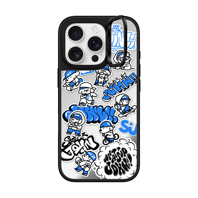 Skater JOHN x CASETiFY iPhone 16 Pro ケース Silver on Black ミラー リングスタンドケース MagSafe対応 miniJOHN