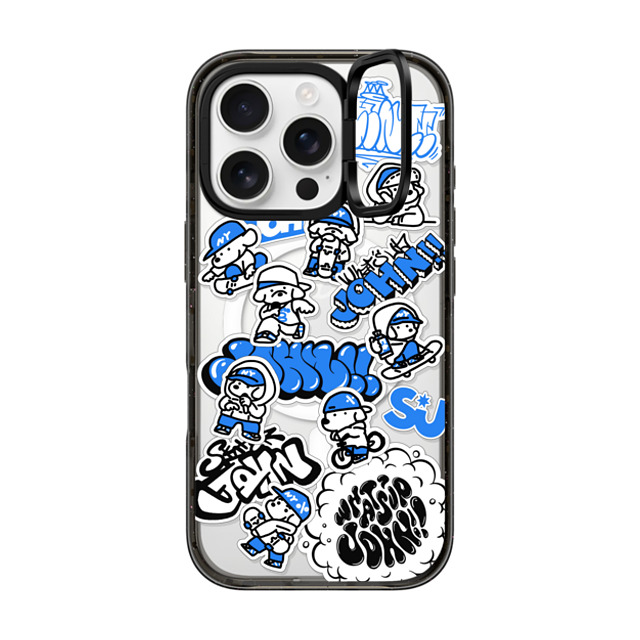 Skater JOHN x CASETiFY iPhone 16 Pro ケース ブラック インパクトリングスタンドケース MagSafe対応 miniJOHN